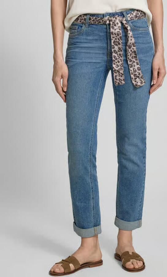Zero slim fit jeans met strikceintuur en zoom met omslag - Foto 3