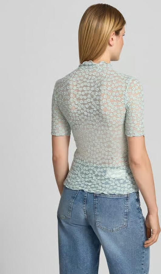 Zero T-shirt van kant met opstaande kraag - Foto 3