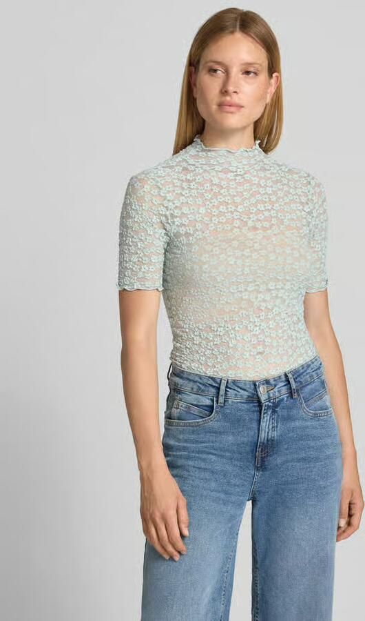 Zero T-shirt van kant met opstaande kraag - Foto 4