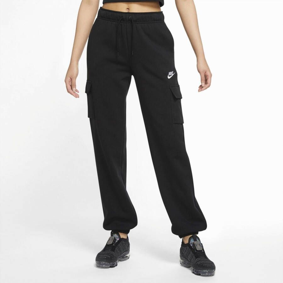 Nike Essential Fleece Cargo Broek Zwart Wit Black Dames