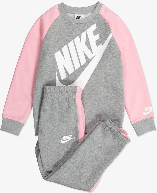 Nike oversized futura crew joggingpak grijs roze kinderen