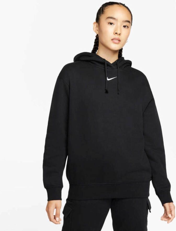 Nike Essential Oversized Fleece Hoodie Dames Black White- Dames Black White