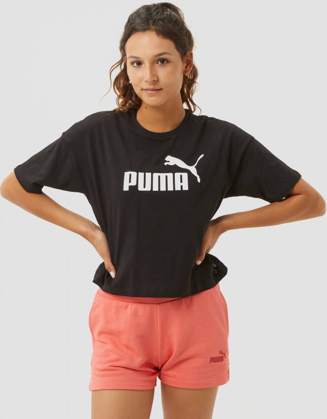 Puma essentials logo cropped shirt zwart dames