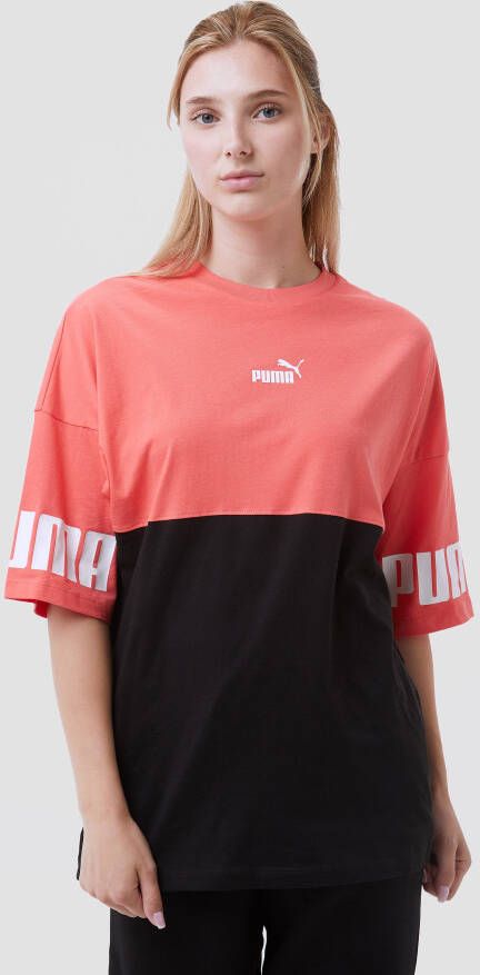 Puma power colorblock shirt zwart roze dames
