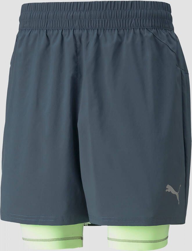 Puma run 2 in 1 5 inch hardloopshort blauw geel heren - Foto 1