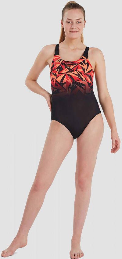 Speedo eco+ placement muscle back badpak zwart rood dames