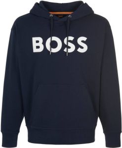 Hugo Boss sweater hoodie donkerblauw effen WebasicHood katoen
