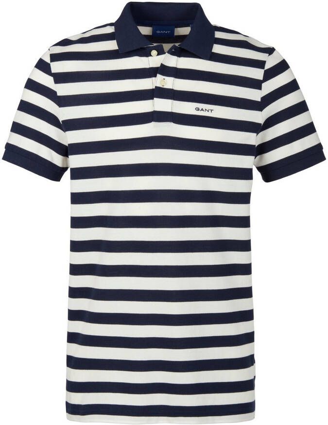 Gant Donkerblauw Gestreept Katoenen Poloshirt Blue Heren