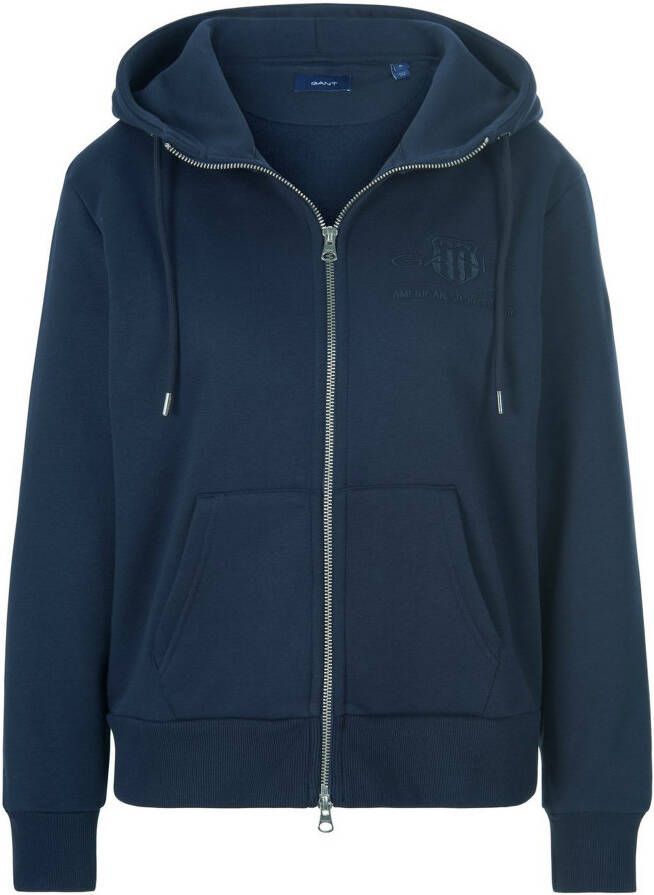 Gant Sweatvest REG TONAL SHIELD ZIP HOODIE met logoborduursel op borsthoogte