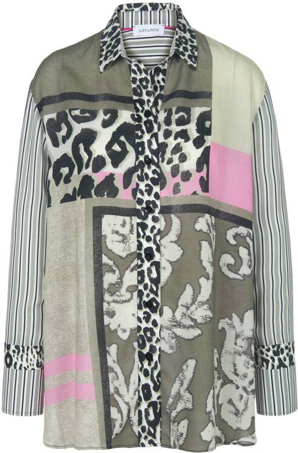 justWhite Blouse afgeronde zijsplitten Van Just White groen