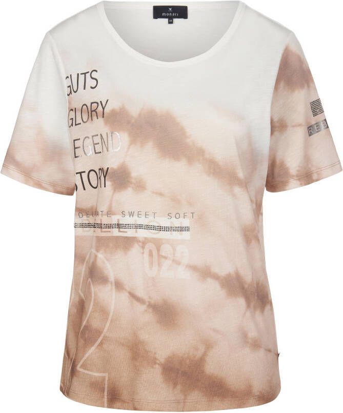 Monari Shirt ronde hals en batikprint Van beige
