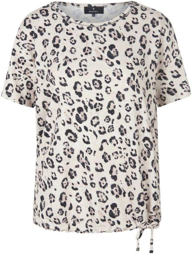 Monari Shirt ronde hals en luipaardprint Van beige
