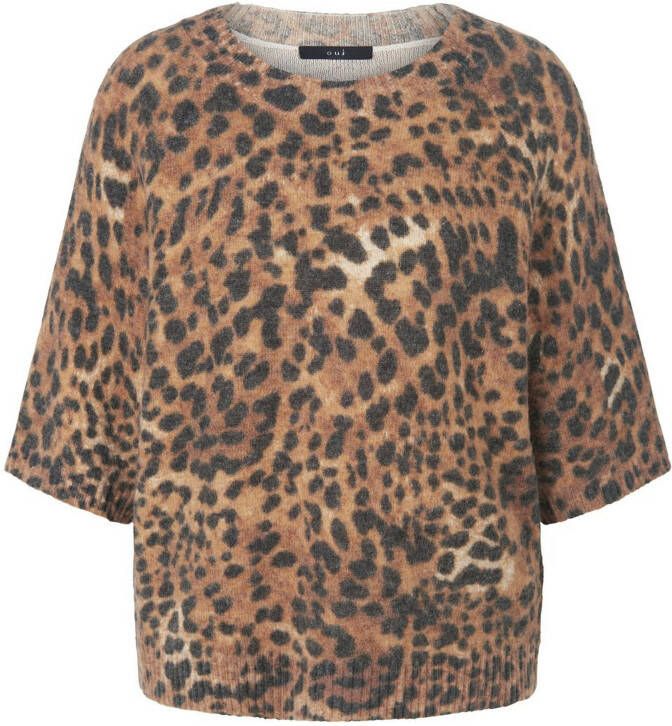 Oui Trui ronde hals en 3 4-mouwen Van bruin