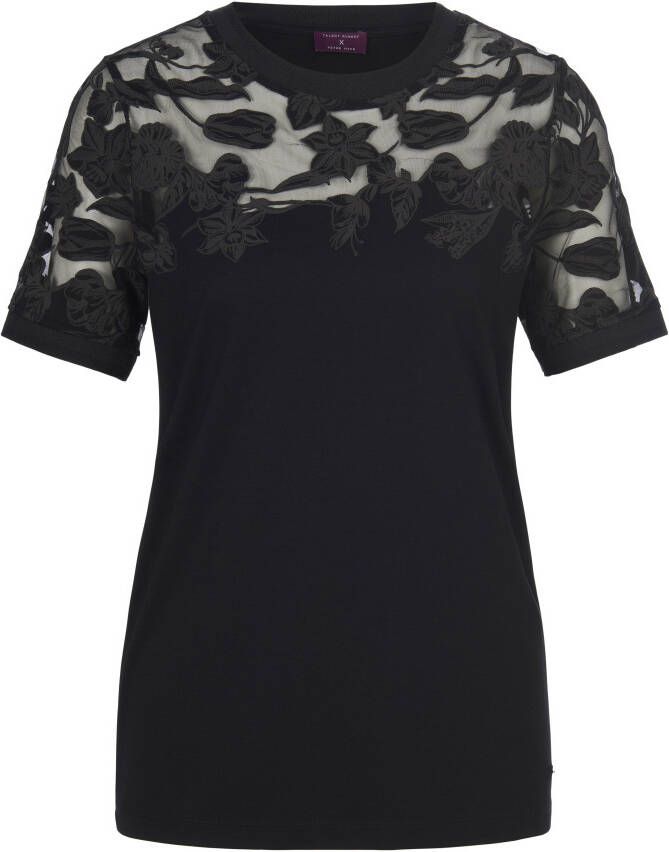 TALBOT RUNHOF X PETER HAHN Shirt ronde hals en bloemmotief Van zwart