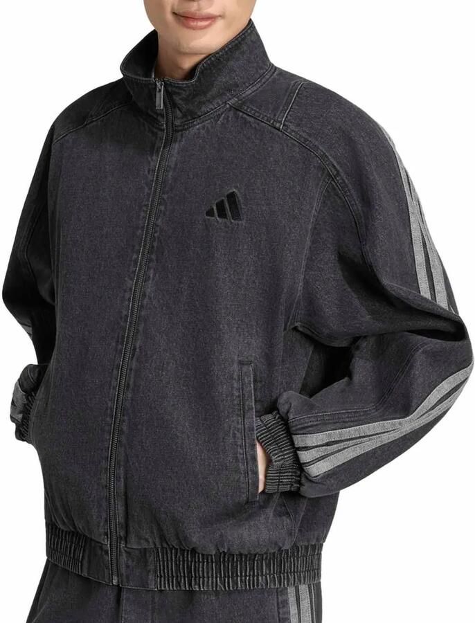 Adidas Sportswear Loose fit trainingsjack van katoendenim met 3-streepdesign