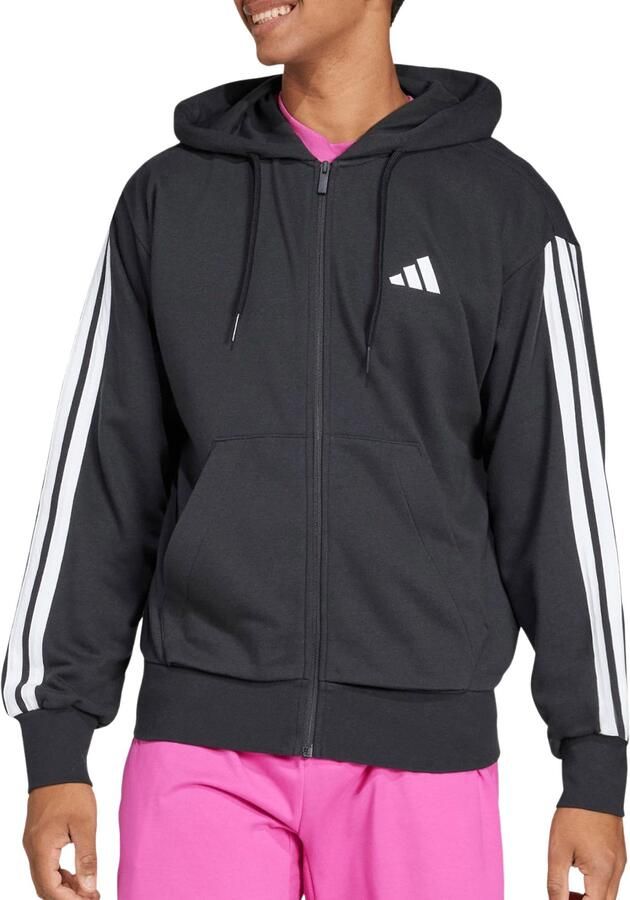 Adidas Essentials 3-Stripes French Terry Ritshoodie Zwart- Heren Zwart - Foto 4