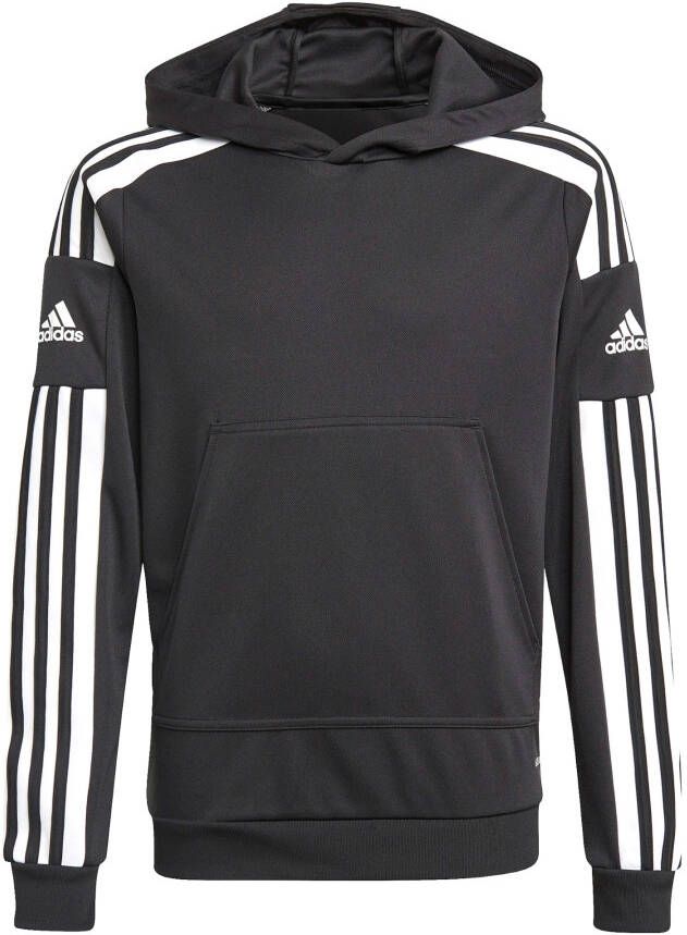 Adidas Perfor ce Junior Squadra 21 voetbalhoodie zwart wit Sportsweater Gerecycled polyester Capuchon 176