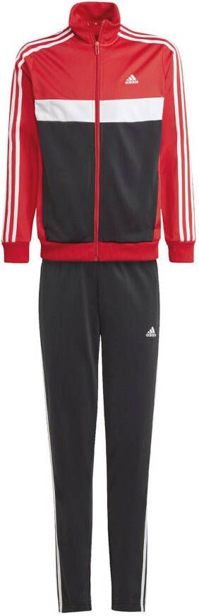 Adidas Sportswear trainingspak Tiberio rood zwart wit Joggingpak Gerecycled polyester (duurzaam) Opstaande kraag 152