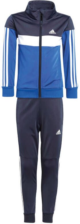 Adidas Sportswear trainingspak Tiberio kobalt donkerblauw wit Joggingpak Gerecycled polyester Opstaande kraag 116