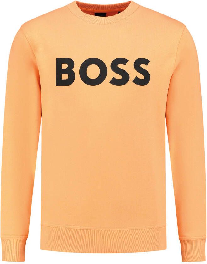 Hugo Boss Oranje Katoenen Sweatshirt Geborsteld Ronde Hals Print Logo Biologisch Katoen Orange Heren