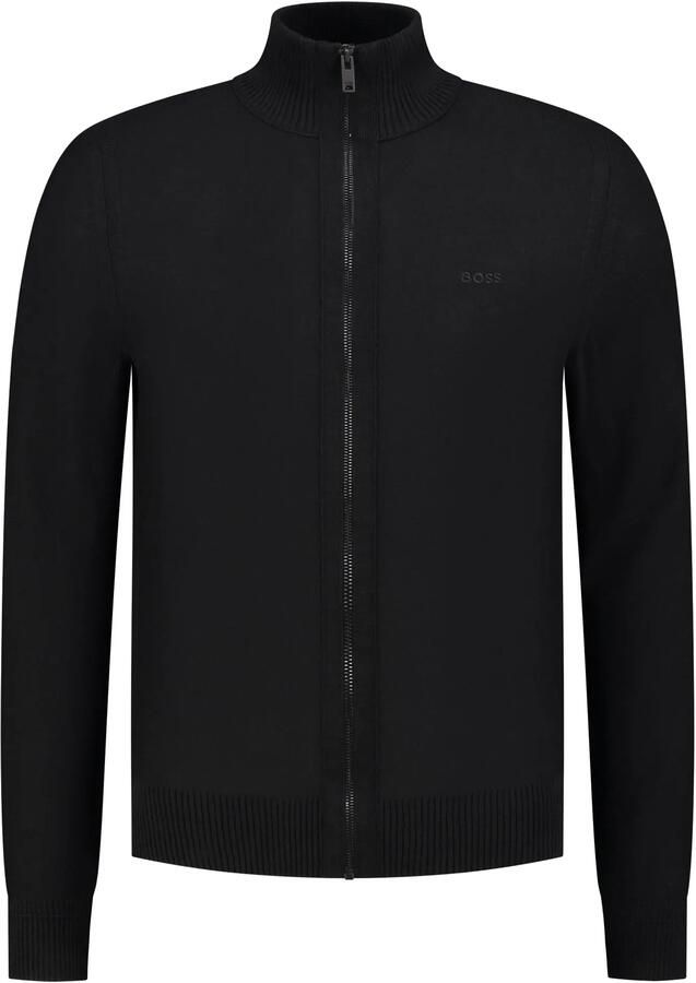 Hugo Boss Zwarte Cardigan met Lange Mouwen Rits en Geborduurd Logo Black Heren