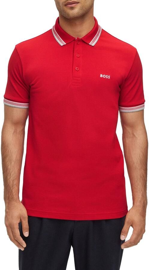 Hugo Boss Heren Polo met Details en Contrast Logo Model 50469055 Paddy Kleur Rood Red Heren - Foto 5