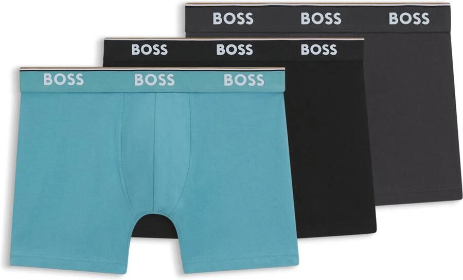 Boss Boxers Cotton Stretch 3 Pack Boxer Briefs Black Blue Dark Grey