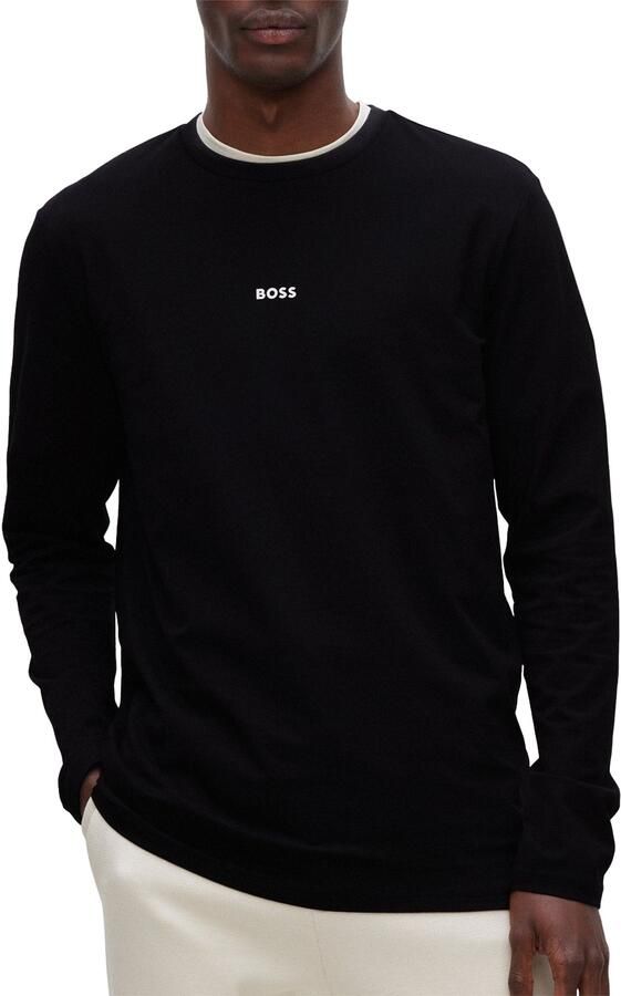 Hugo Boss Maglia regular fit in cotone elasticizzato con logo a contrasto uomo Boss Tchark 50473286 Nero Zwart Heren