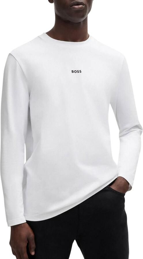Hugo Boss Maglia regular fit in cotone elasticizzato con logo a contrasto uomo Boss Tchark 50473286 Bianco Wit Heren