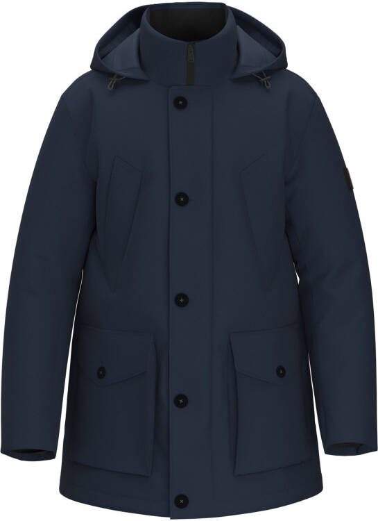 Hugo Boss Winterjas blauw effen rits + knoop normale fit