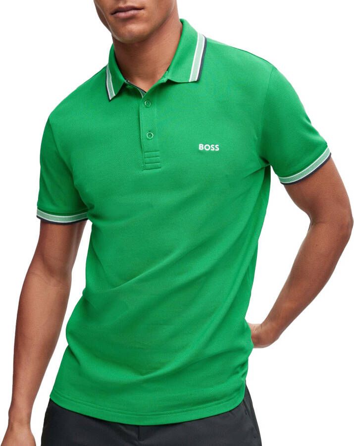 Hugo Boss polo normale fit groen effen katoen gestreepte kraag