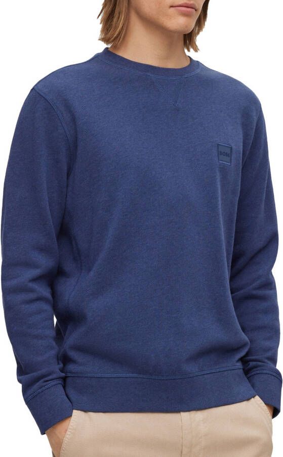 Boss Blauwe Katoenen Sweatshirt met Ronde Hals en Logo Blue Heren
