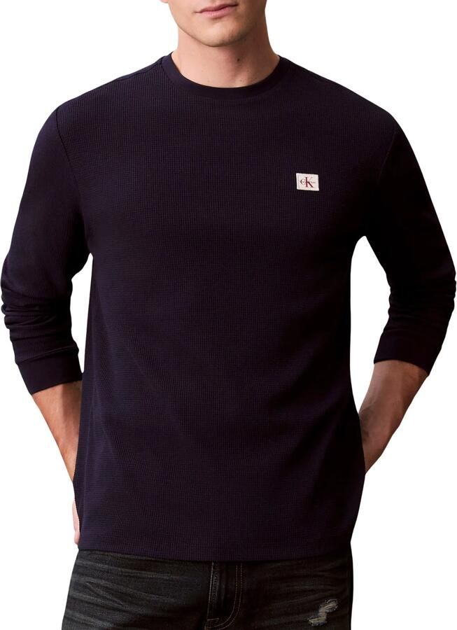 Calvin Klein Jeans Slim fit shirt met lange mouwen en logopatch model 'Waffle' - Foto 7