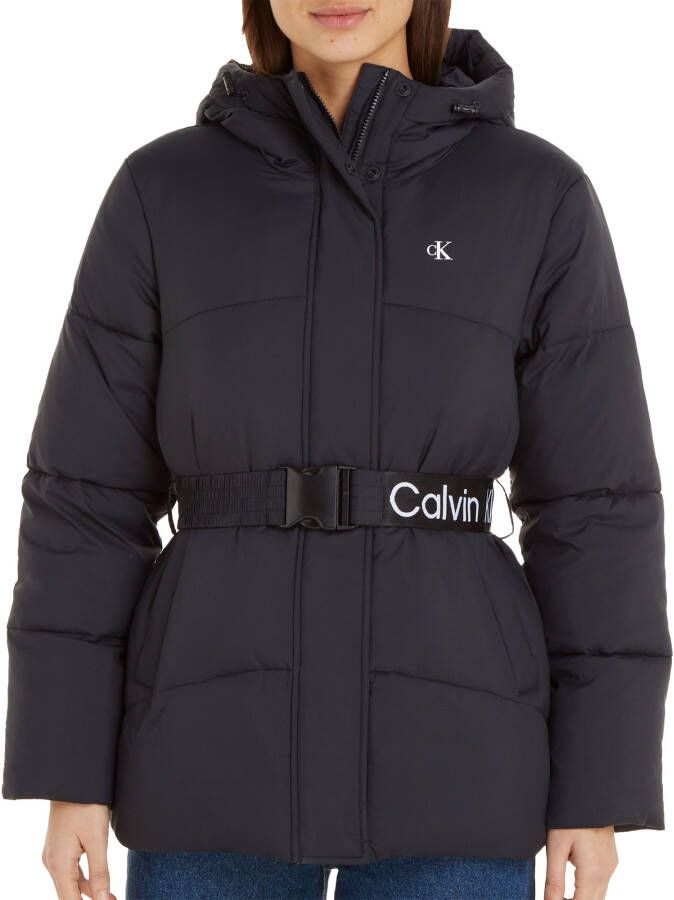 Calvin Klein Logo Belt Short Puffer Winterjas Dames