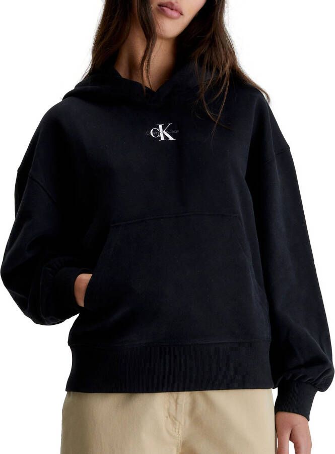 Calvin Klein Zwarte katoenen trui met capuchon en logo Zwart Heren