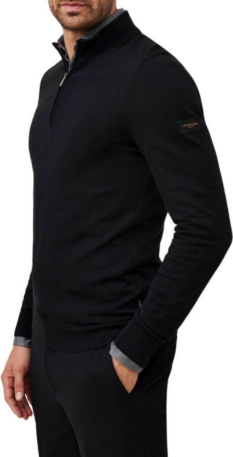 Cavallaro Slim Fit Half Zip Pullover in Zwart Wol Zwart Heren