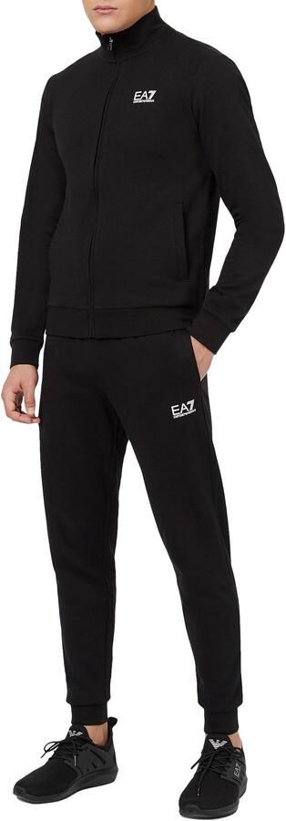 Emporio Armani EA7 Zwart Katoenen Tweedelig Pak met Logo Print Black Heren