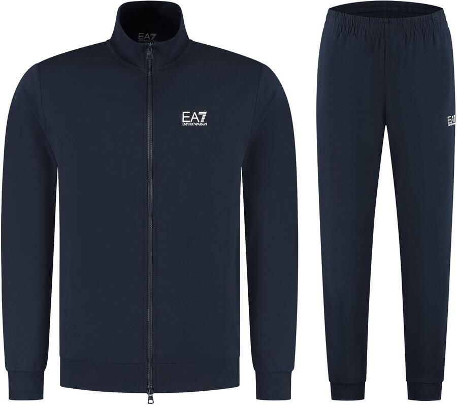 Emporio Armani EA7 Blauwe Katoenen Trainingspak met Fullzip Sluiting Blue Heren