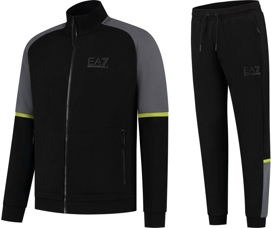 Emporio Armani EA7 Zwarte katoenmix trainingspak met ritssluiting sweatshirt en jogger broek Black Heren