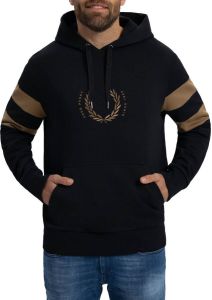 Fred Perry Sweatshirt met opvallend gestreepte motief bedrukt logo en man kap M4719 Black Zwart Heren