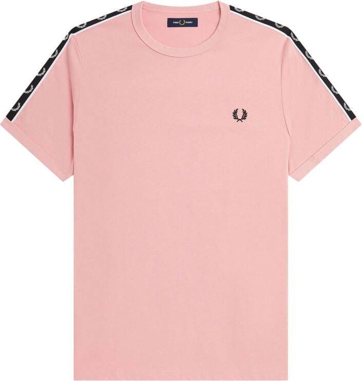 Fred Perry Tape Ringer T-Shirt Chalky Pink Black Pink Heren