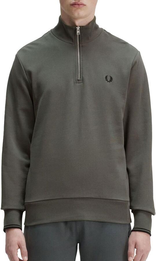 Fred Perry Halve Rits Katoenen Trui met Opstaande Kraag Green Heren