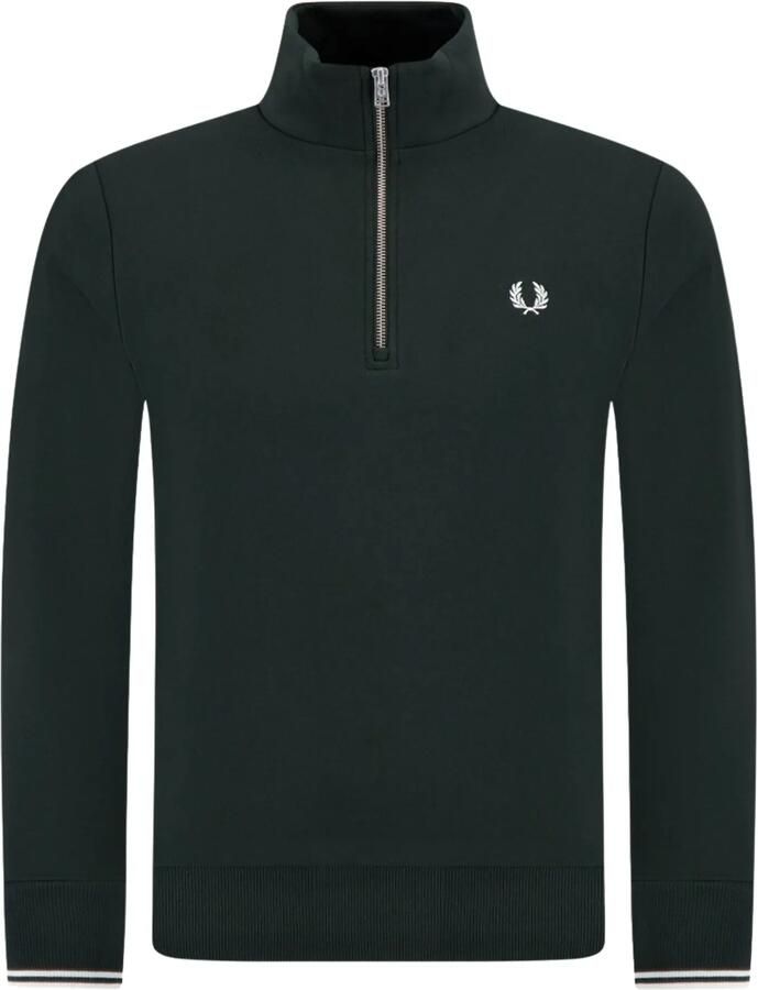 Fred Perry Sweater Half Zip Sweatshirt Night Green Snow White