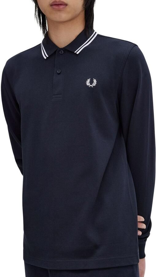 Fred Perry Blauwe polo met lange mouwen en rand Blue Heren