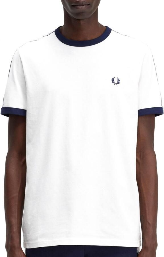 Fred Perry Wit Gestreept Schouder Geborduurd T-shirt White Heren