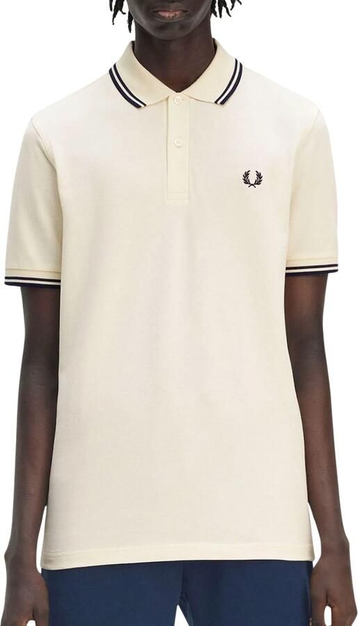 Fred Perry Twin Tipped Short Sleeve Polo Shirt Heren Ecru- Heren Ecru