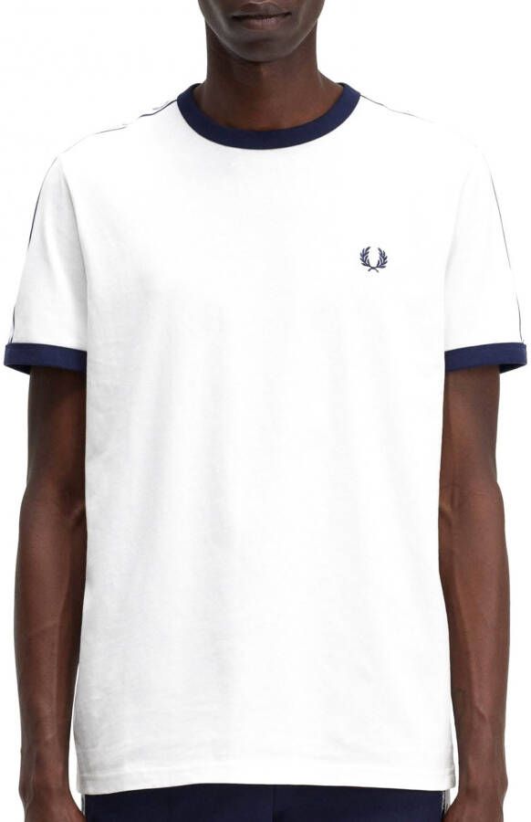 Fred Perry Wit Gestreept Schouder Geborduurd T-shirt White Heren