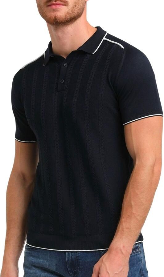 GABBIANO gebreide polo met contrastbies dark navy