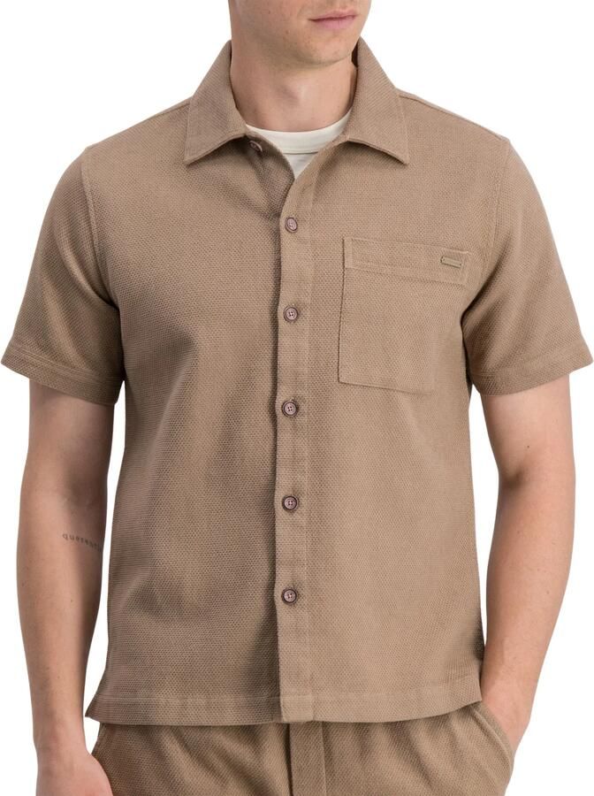 GABBIANO katoenen regular fit overshirt met ingebreid patroon lichtbruin - Foto 4