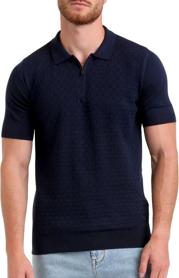 GABBIANO regular polo met ingebreid patroon donkerblauw